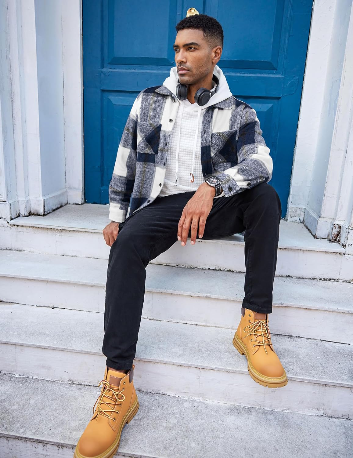 Men’s Plaid Button Up Shirt Jacket – Casual Long Sleeve Checked Overshirt