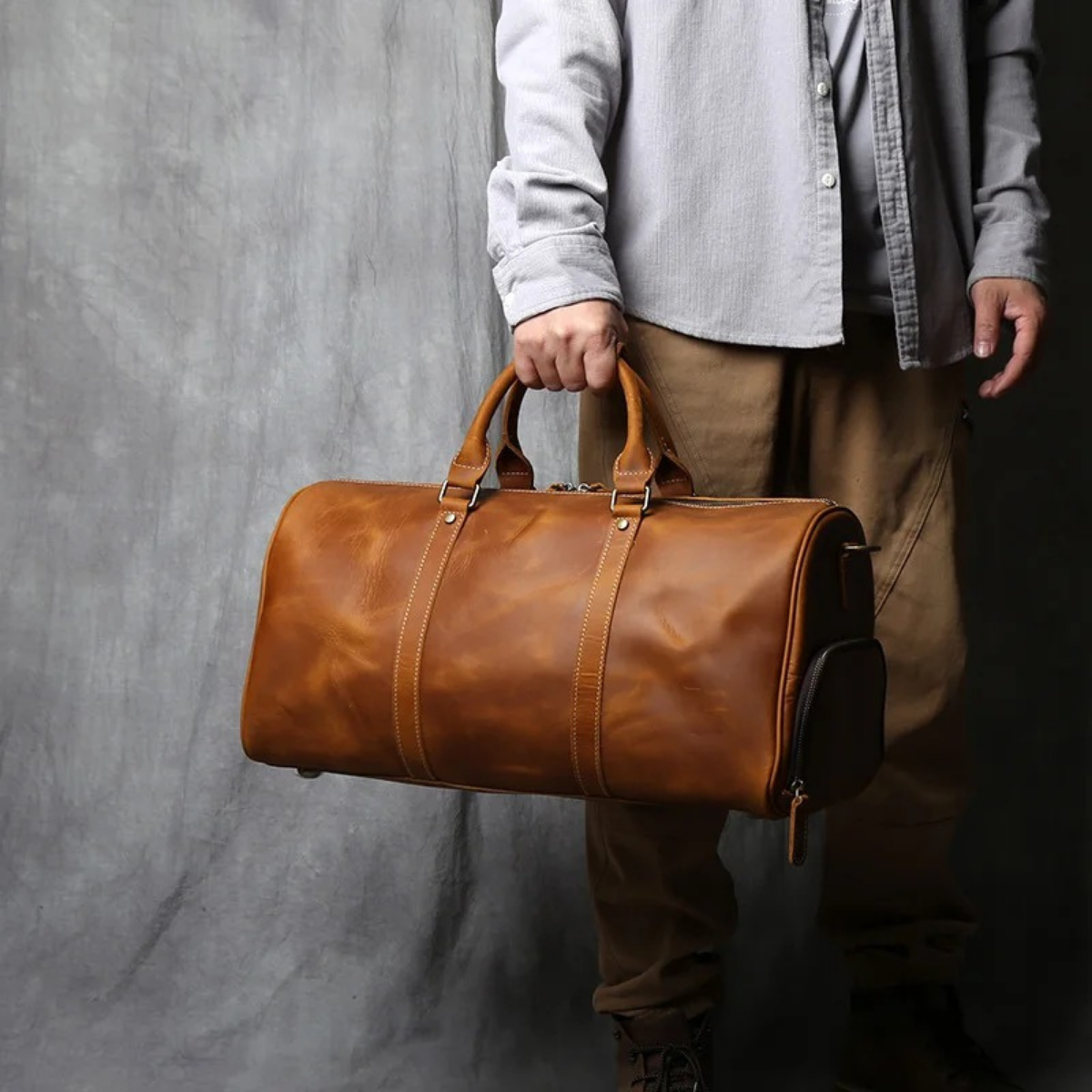 Men’s Vintage Genuine Leather Travel Duffle Bag
