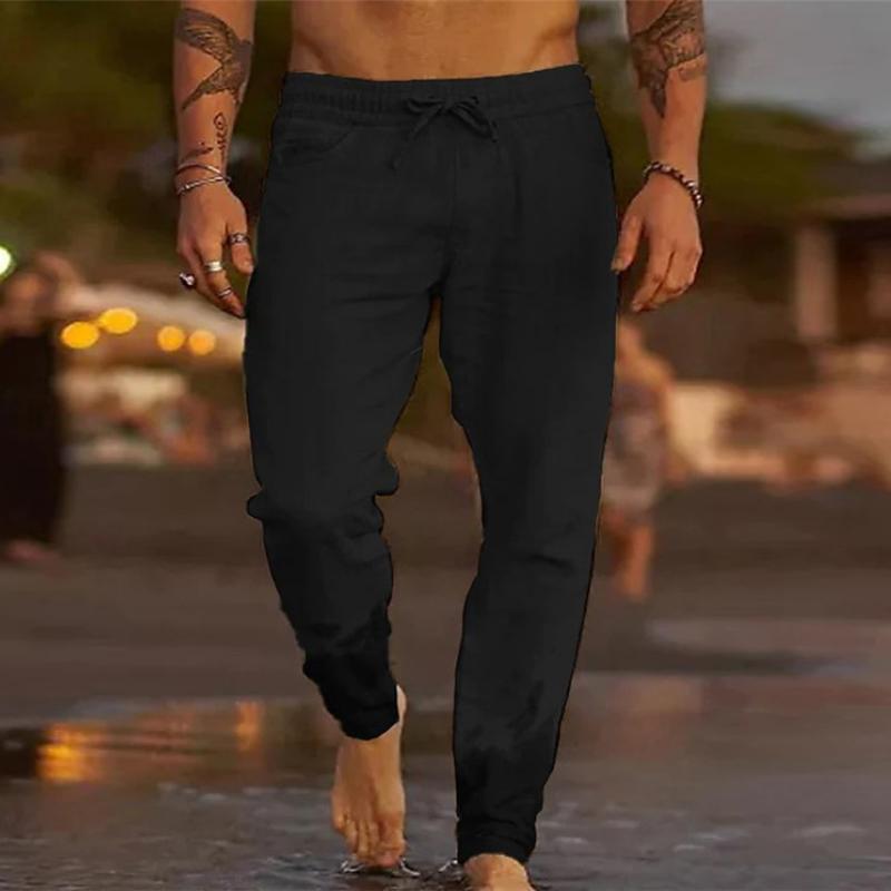 Loose Fit Beach Pants with Drawstring Waist - Polyester Blend