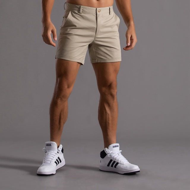 Mid-Waist Chino Shorts - Straight Fit, Knee-Length