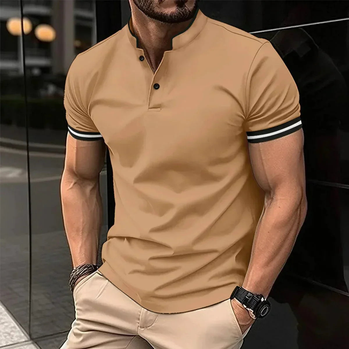 Breathable Stretch Blend Polo Shirt with Elevated Collar