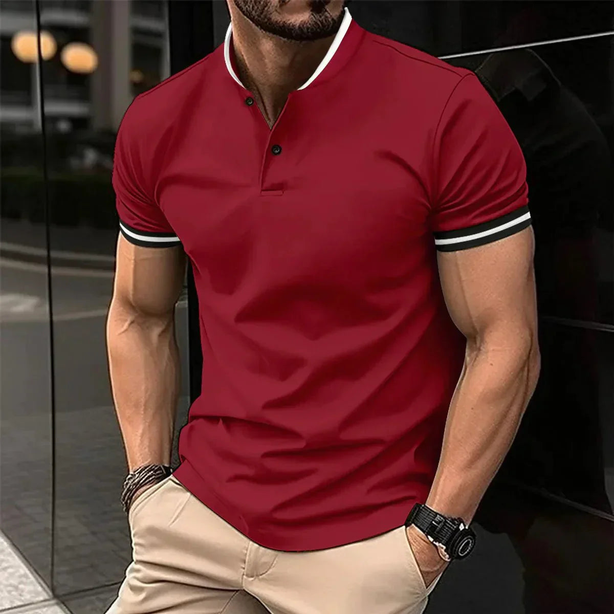 Breathable Stretch Blend Polo Shirt with Elevated Collar