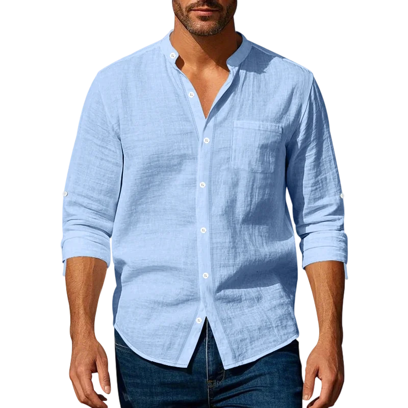 Men’s Cotton Linen Shirt – Casual Long Sleeve Button Down