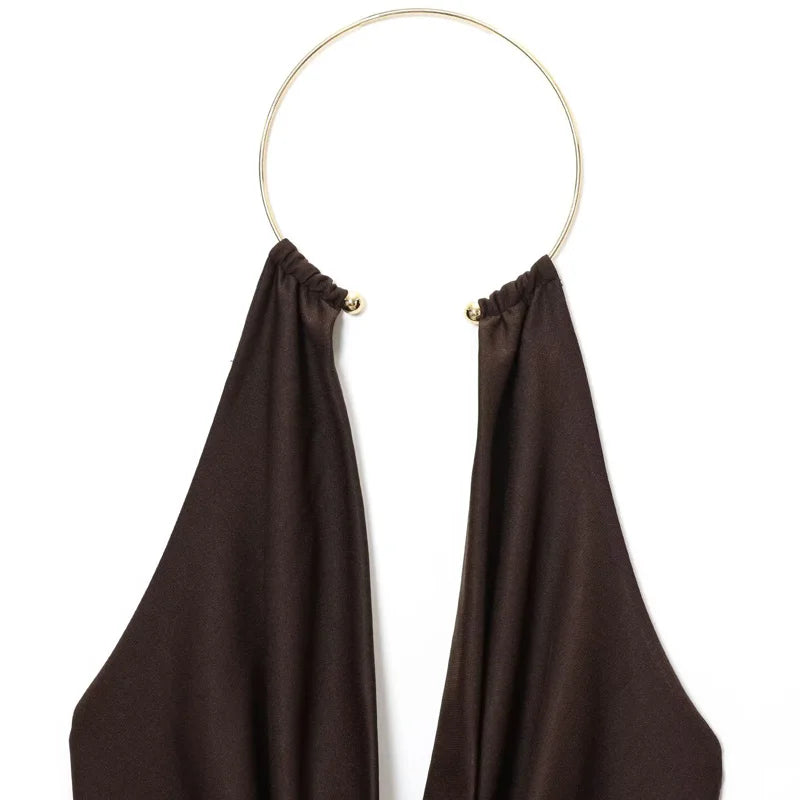 Halter Bodysuit – Sleeveless Draped Open Back Top