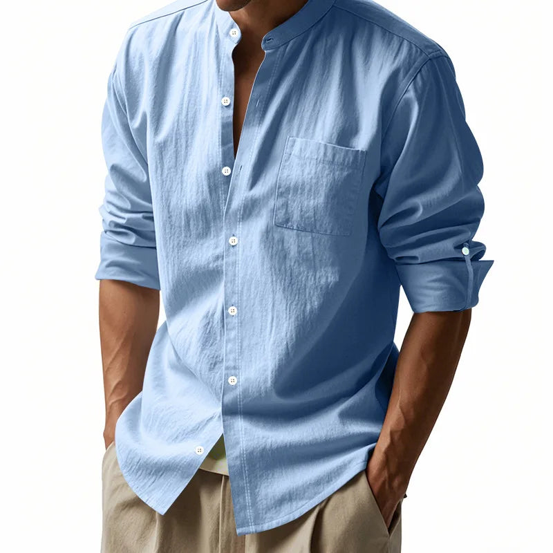 Men’s Cotton Linen Shirt – Casual Long Sleeve Button Down