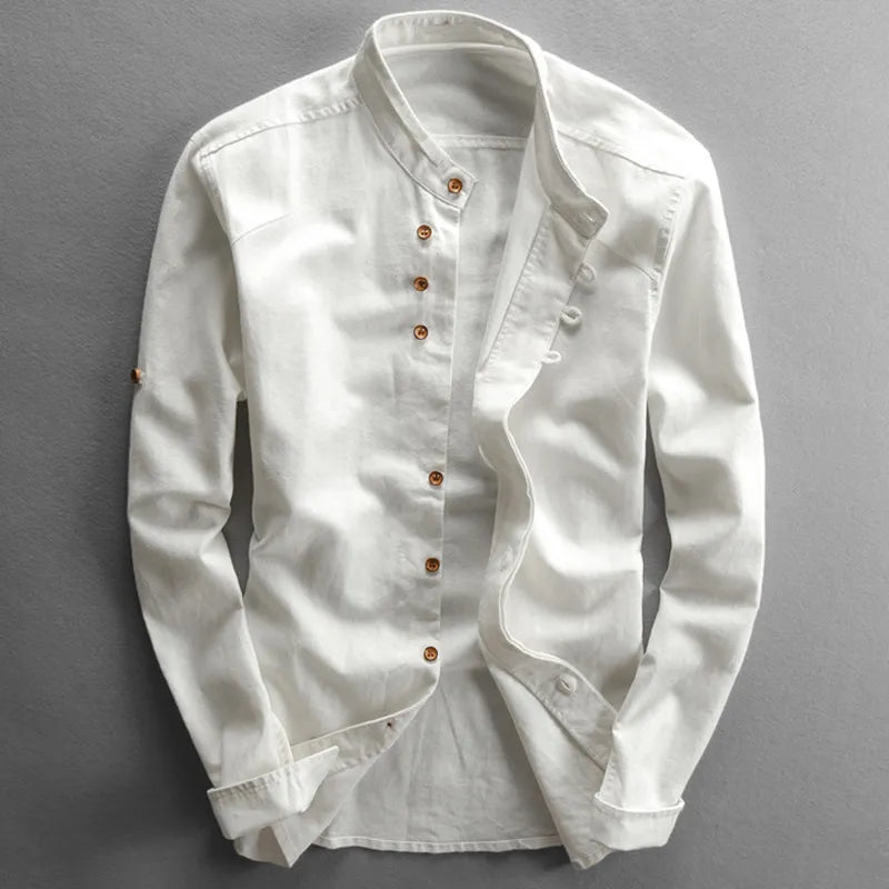 Mandarin Collar Button-Front Shirt for Effortless Movement