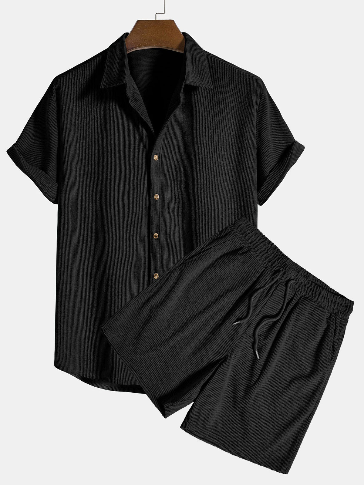 Button-Up Corduroy Blend Shirt Set with Soft Touch