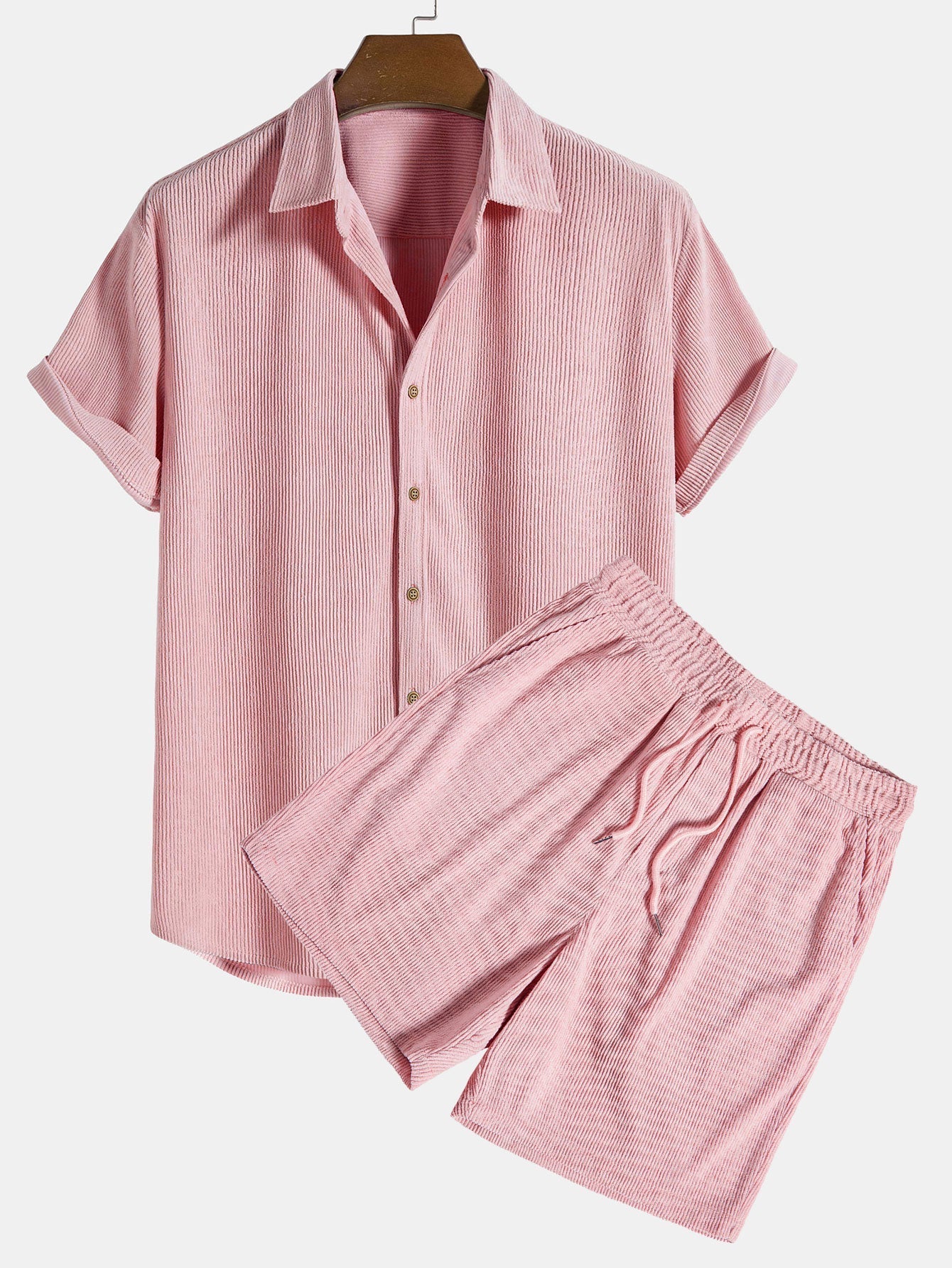 Button-Up Corduroy Blend Shirt Set with Soft Touch