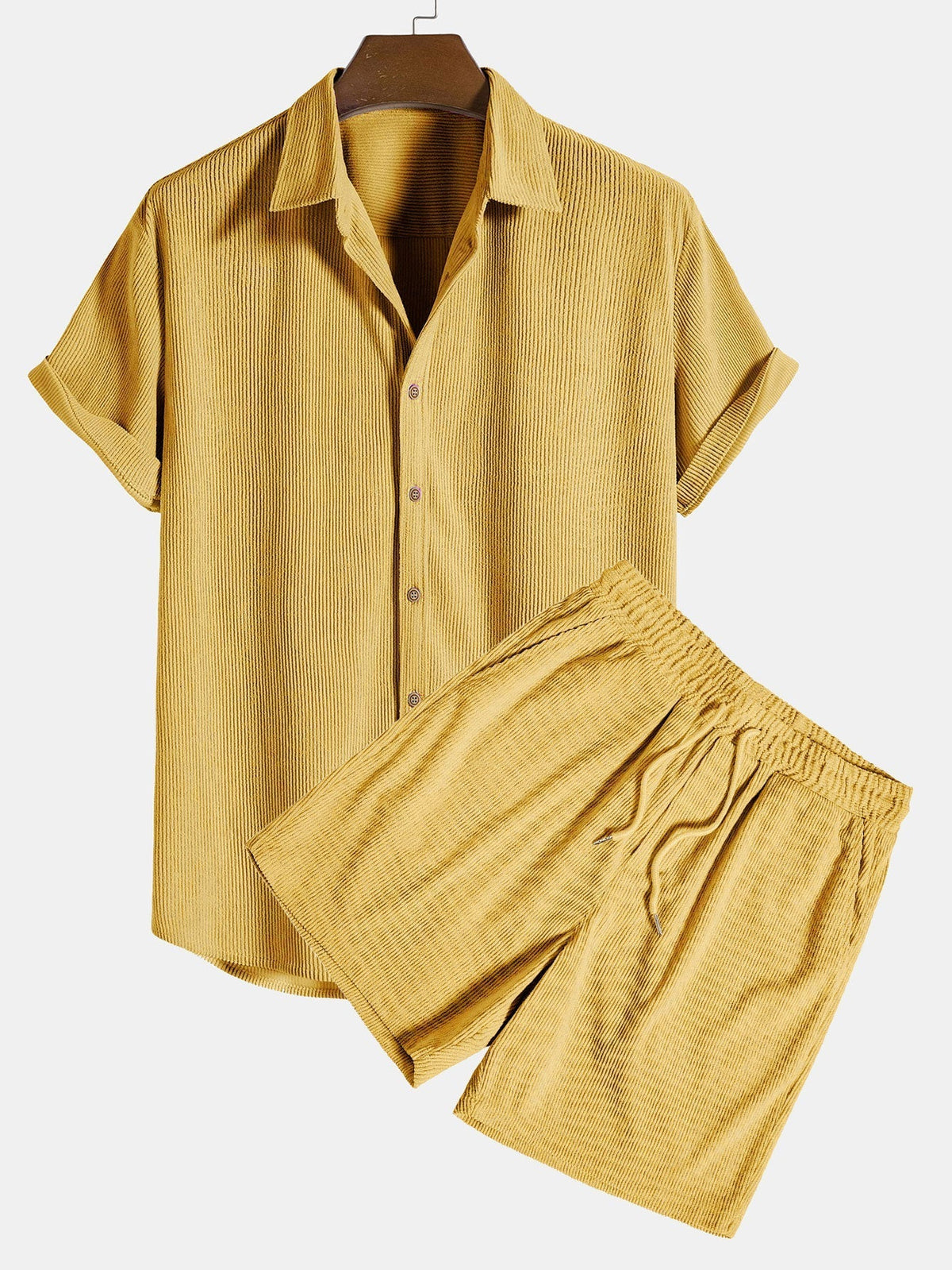 Button-Up Corduroy Blend Shirt Set with Soft Touch