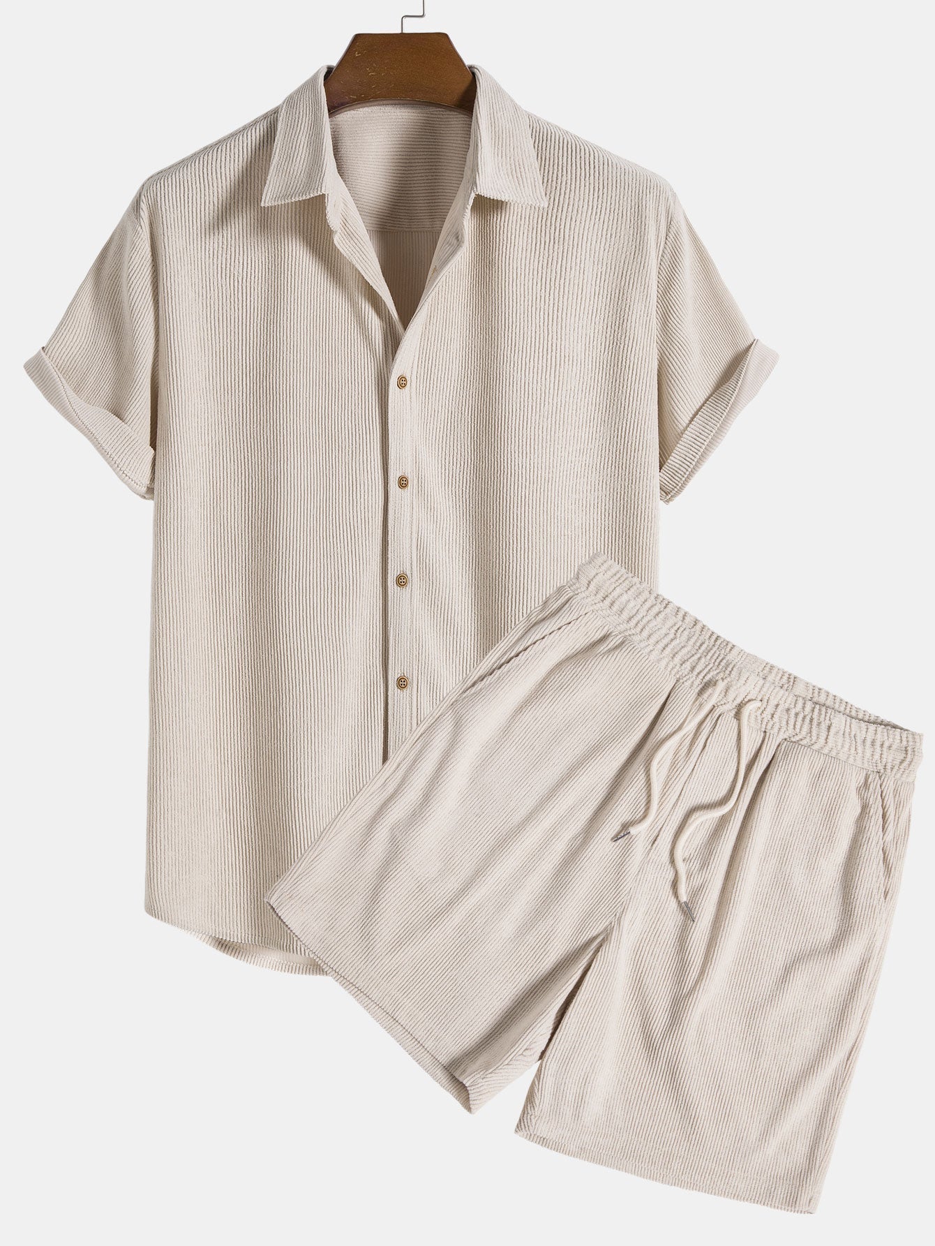 Button-Up Corduroy Blend Shirt Set with Soft Touch