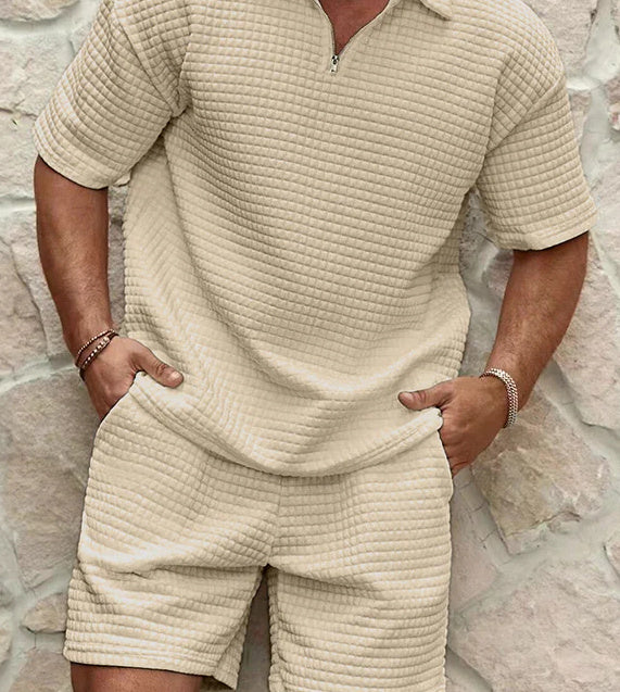 Short Sleeve Zipper Set - Ribbed Front with Convenient Zip Closure