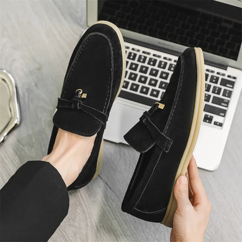 Men’s Suede Loafers with Tassels – Classic Slip On Casual Shoes