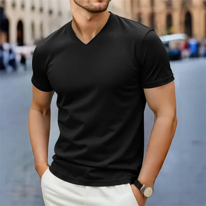 Men’s V Neck T Shirt – Casual Slim Fit Summer Cotton Tee