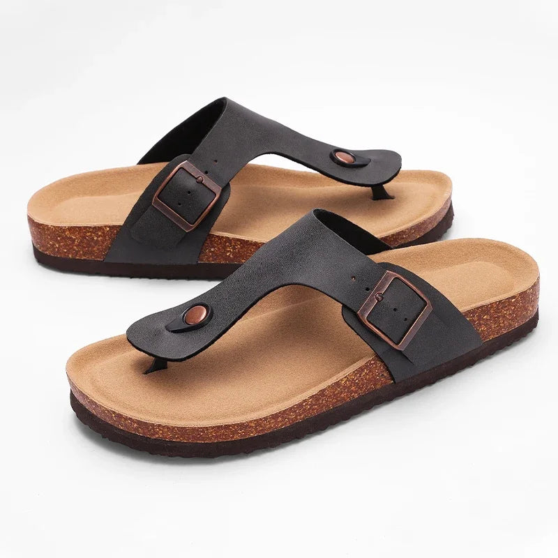Men’s Cork Sandals – Casual Leather Slip On Summer Thongs