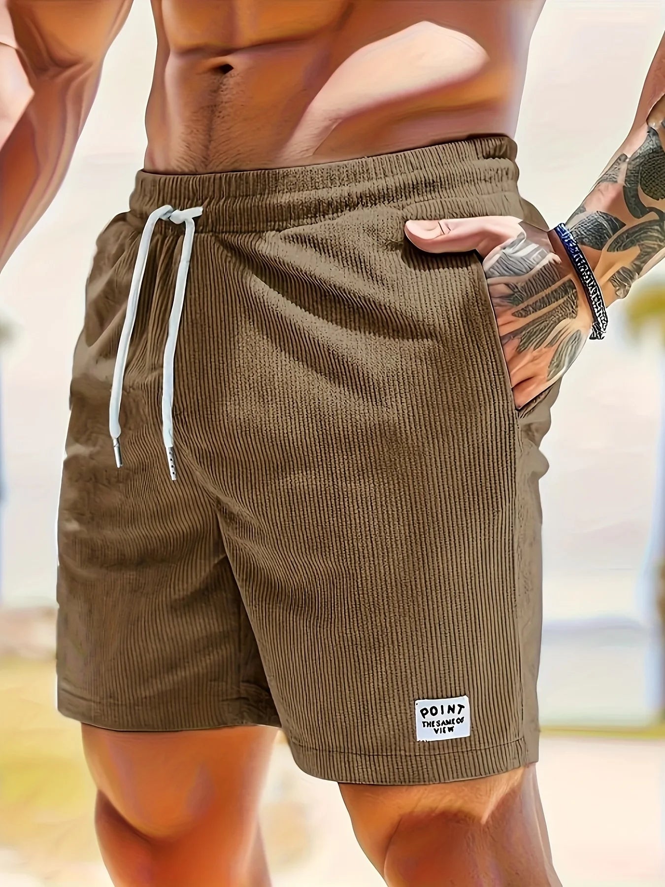 Men’s Corduroy Beach Shorts – Casual Summer Elastic Waist Board Shorts
