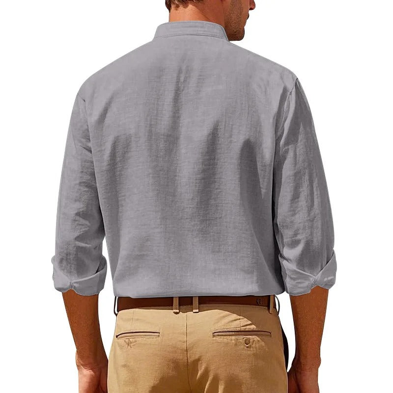 Men’s Linen Long Sleeve Shirt – Casual Button Up with Pocket