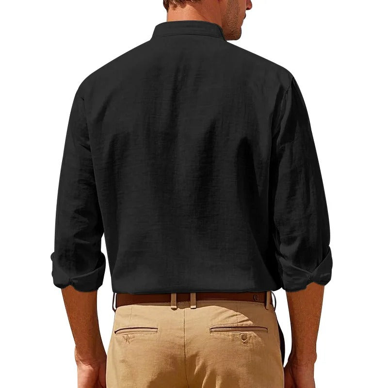 Men’s Linen Long Sleeve Shirt – Casual Button Up with Pocket