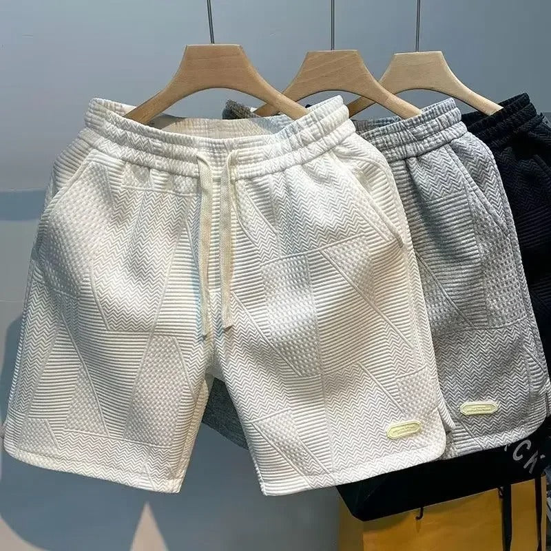 Men’s Textured Cotton Shorts – Casual Drawstring Summer Streetwear