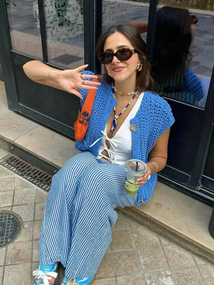 Knit Button Vest – Sleeveless Cropped Sweater Top