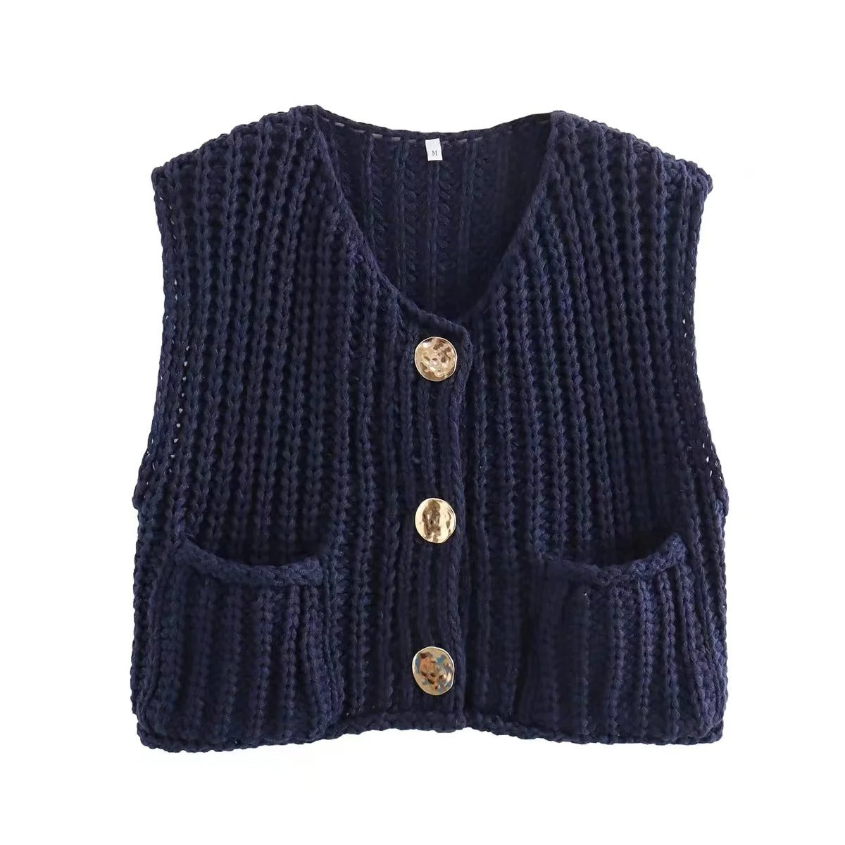Knit Button Vest – Sleeveless Cropped Sweater Top