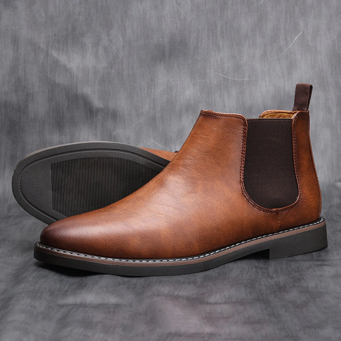 Men's Casual Slip On Vintage Leather Chelsea Boots