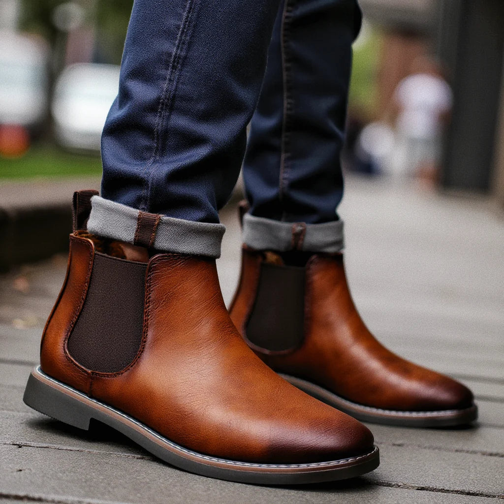 Men's Casual Slip On Vintage Leather Chelsea Boots