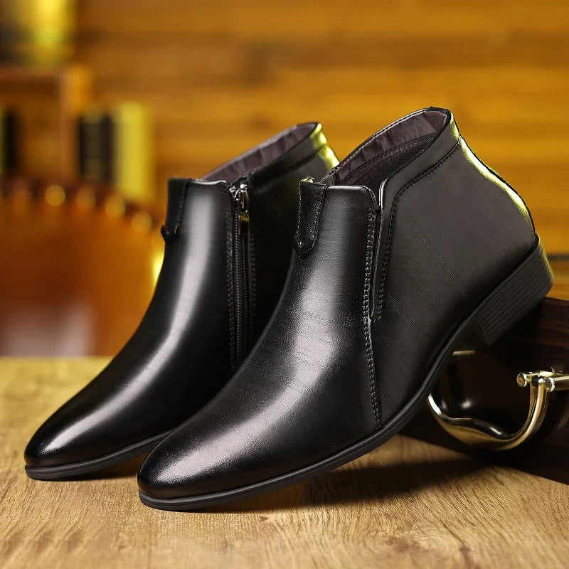 Men's Pointed Toe Vintage Leather Ankle  Boots