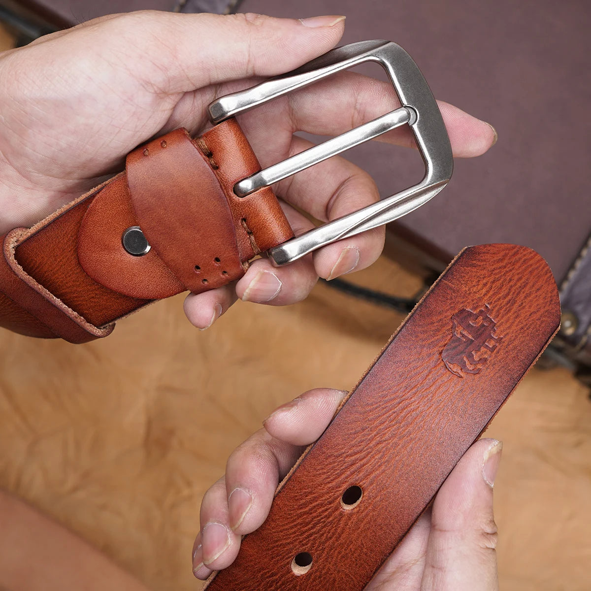 The Redford Belt – Vintage Cowhide Leather with Classic Buckle