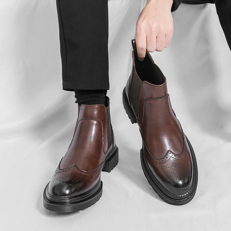 The Eastbourne Men's Smart Brogue Leather Chelsea Boots
