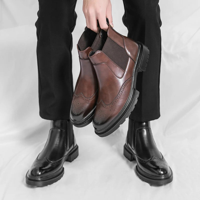 The Eastbourne Men's Smart Brogue Leather Chelsea Boots