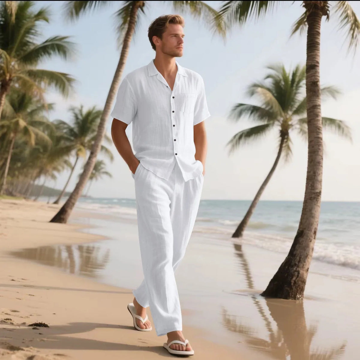 Men’s Linen Shirt and Pants Set – Casual Summer Beach Outfit