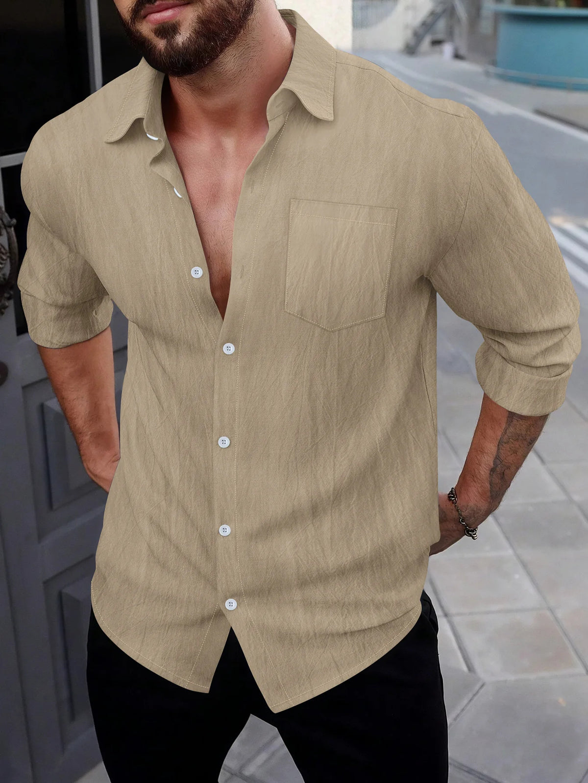 Men’s Linen Button Up Shirt – Casual Summer Beachwear Top