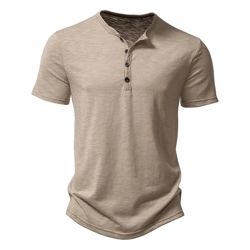 Men’s Henley T-Shirt – Casual Short Sleeve Cotton Button Tee