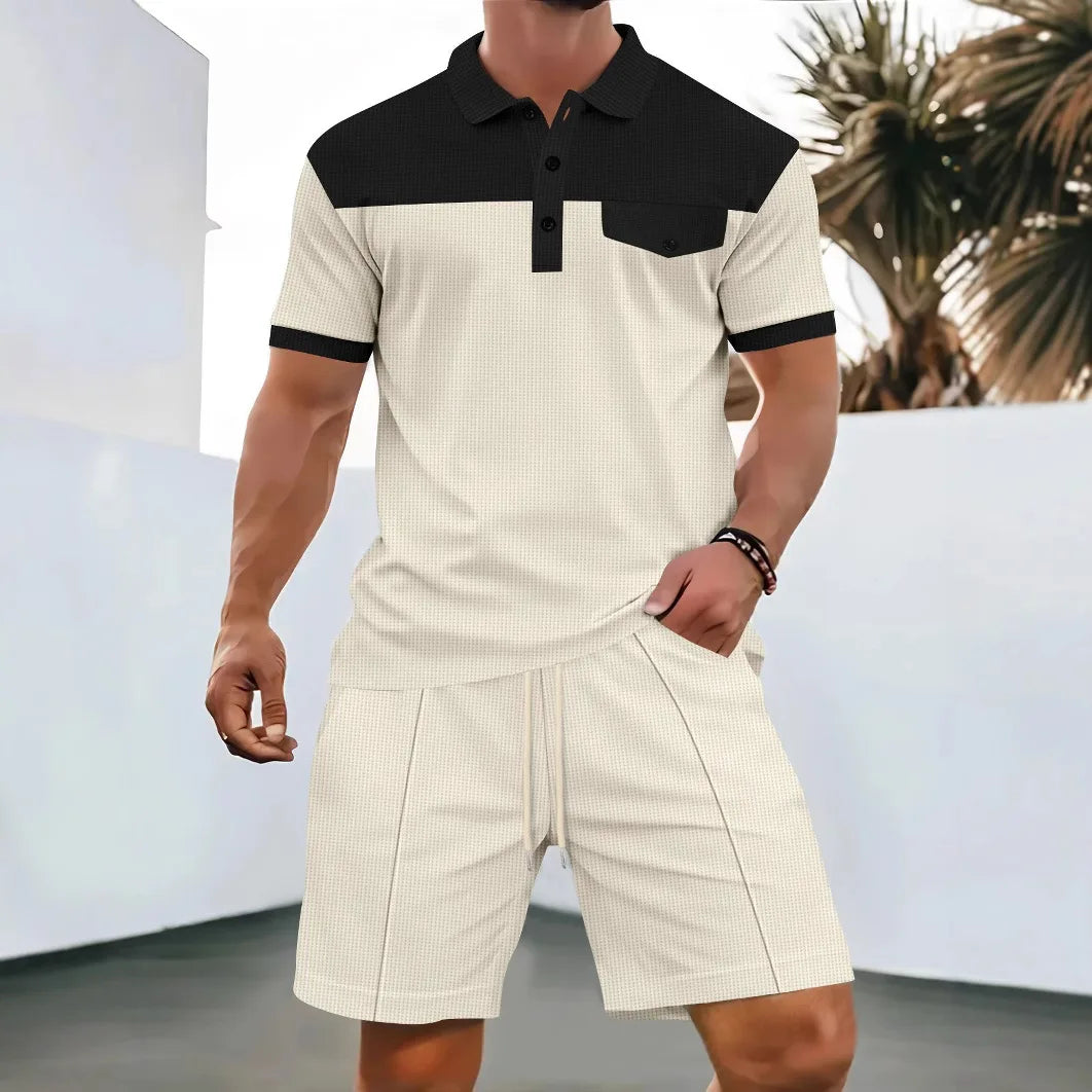Men’s Polo Shirt and Shorts Set – Casual Two Tone Summer Outfit