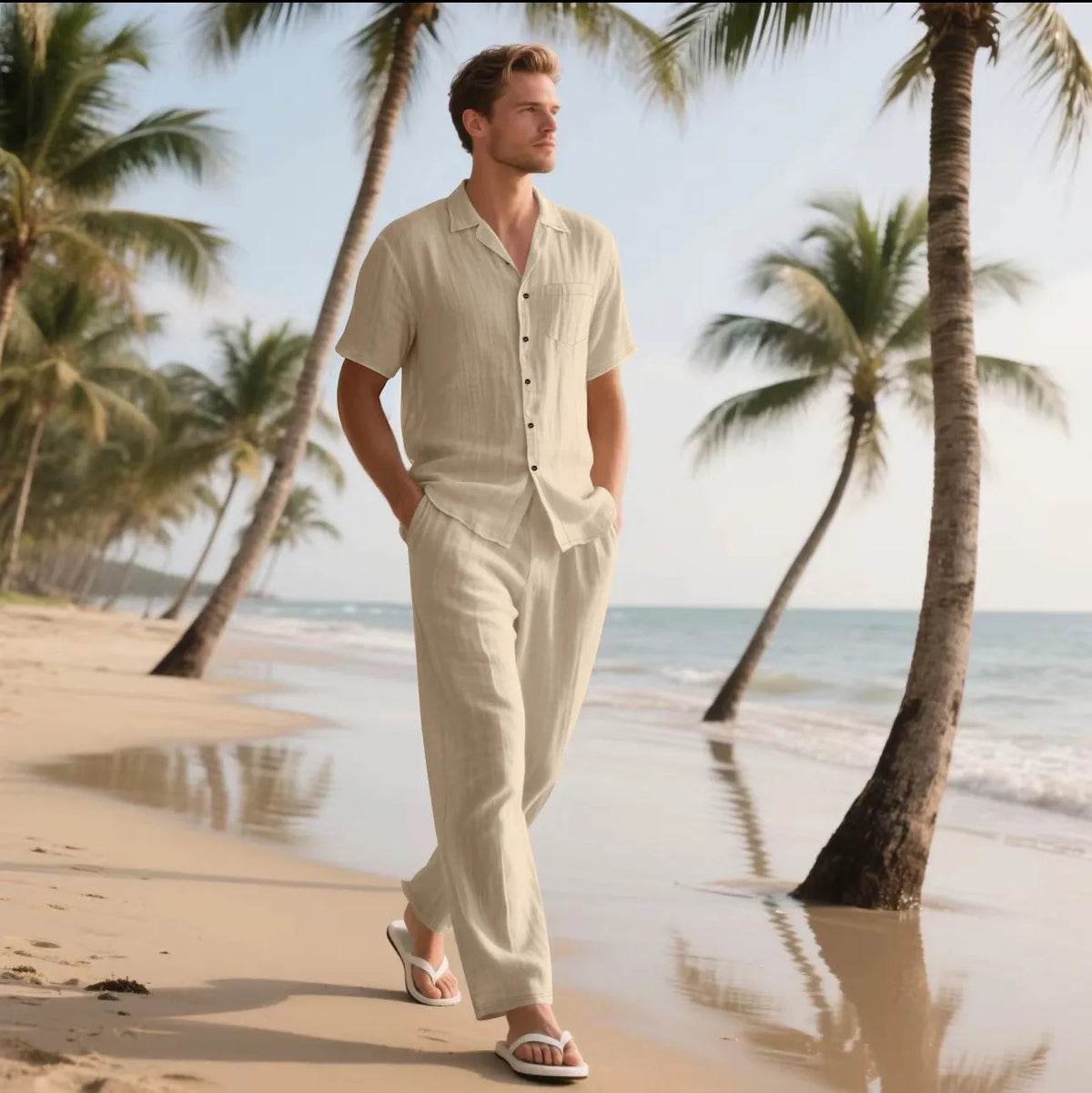 Men’s Linen Shirt and Pants Set – Casual Summer Beach Outfit