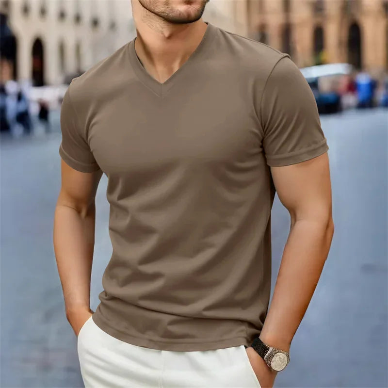 Men’s V Neck T Shirt – Casual Slim Fit Summer Cotton Tee