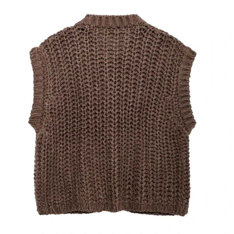 Knit Button Vest – Sleeveless Cropped Sweater Top