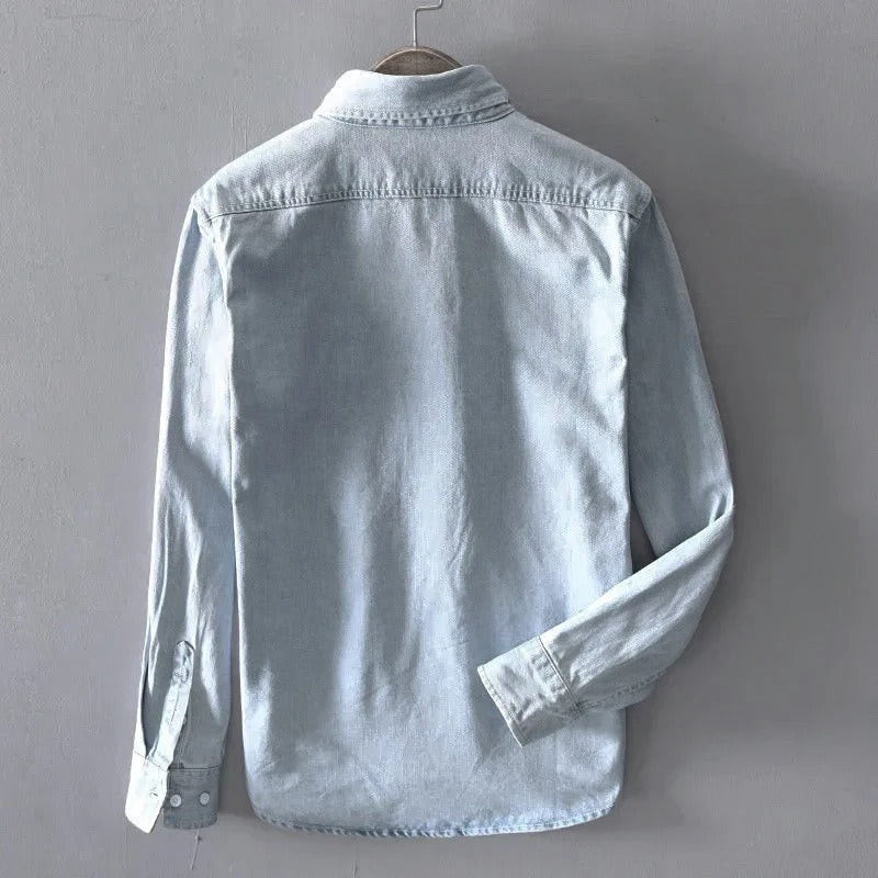 Men’s Cotton Denim Shirt – Classic Long Sleeve