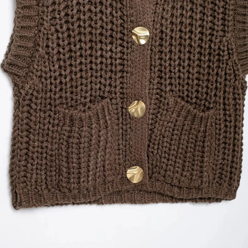 Knit Button Vest – Sleeveless Cropped Sweater Top