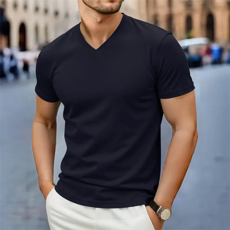 Men’s V Neck T Shirt – Casual Slim Fit Summer Cotton Tee