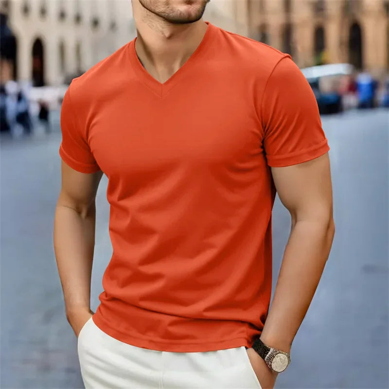 Men’s V Neck T Shirt – Casual Slim Fit Summer Cotton Tee