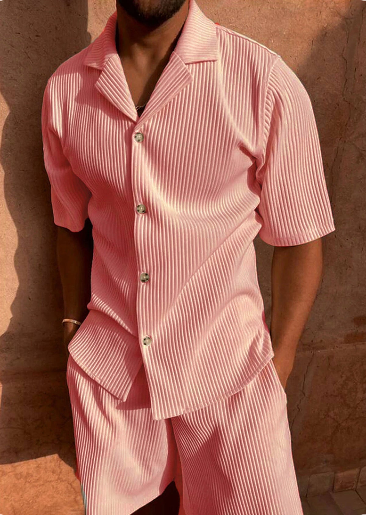 Men’s Trendy Summer Set – Short Sleeve Shirt and Shorts