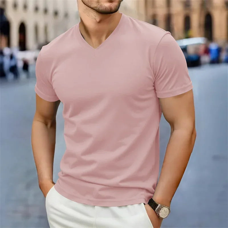 Men’s V Neck T Shirt – Casual Slim Fit Summer Cotton Tee