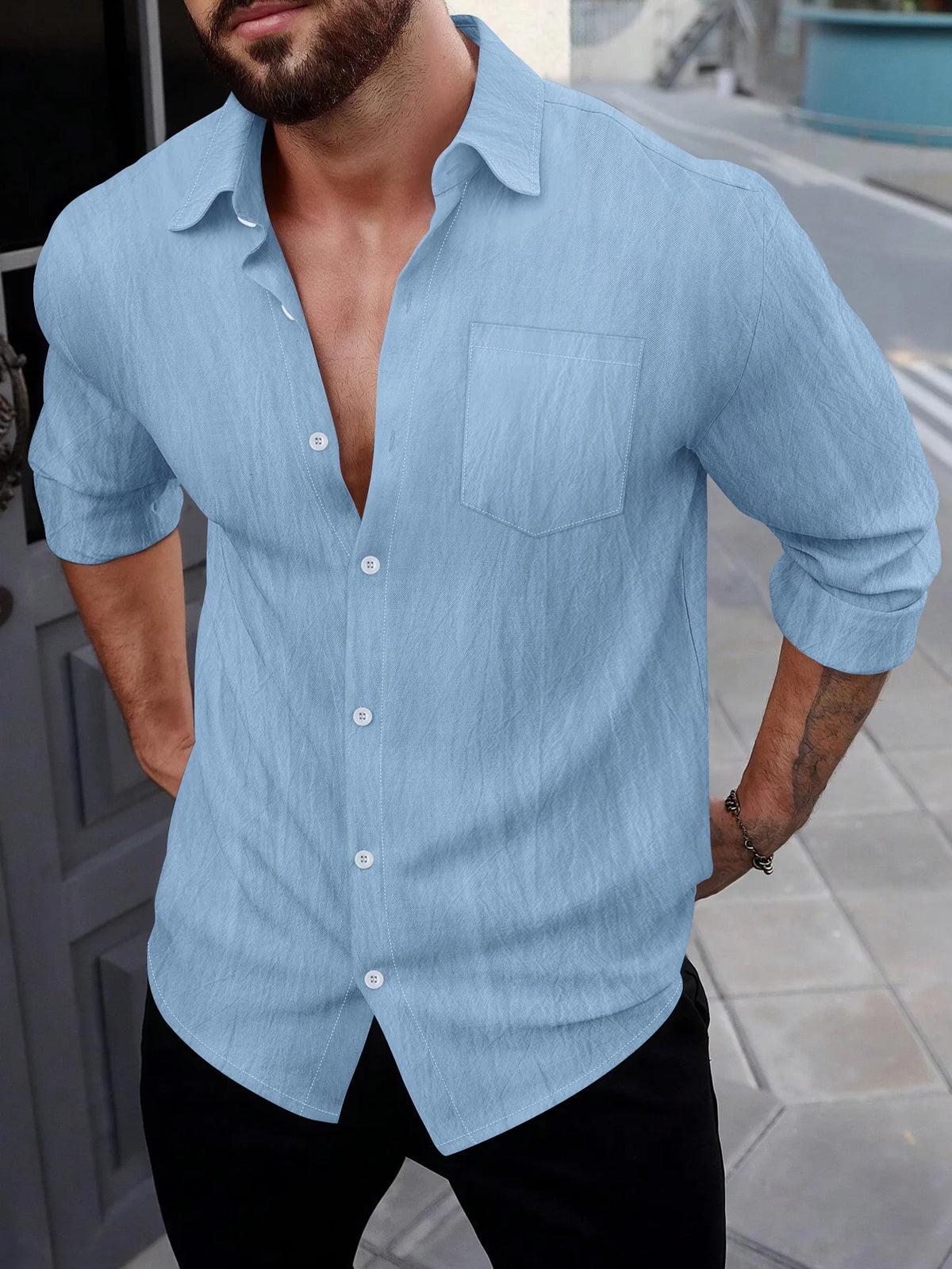 Men’s Linen Button Up Shirt – Casual Summer Beachwear Top