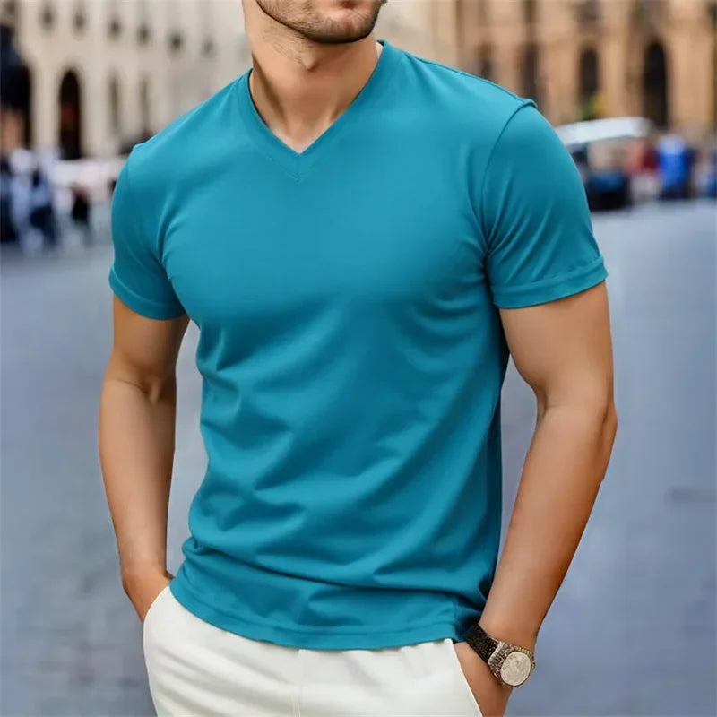 Men’s V Neck T Shirt – Casual Slim Fit Summer Cotton Tee