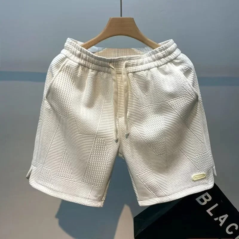 Men’s Textured Cotton Shorts – Casual Drawstring Summer Streetwear