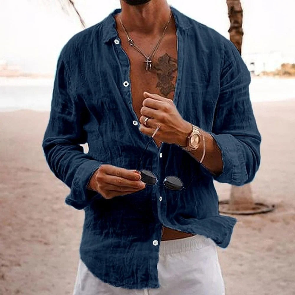Men’s Beach Linen Shirt – Casual Long Sleeve Summer Top