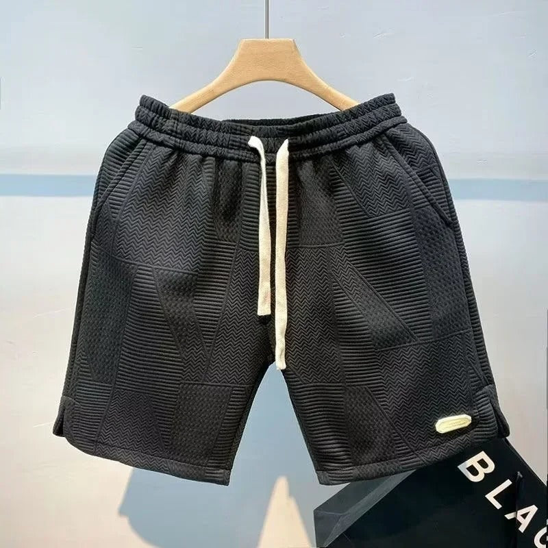 Men’s Textured Cotton Shorts – Casual Drawstring Summer Streetwear
