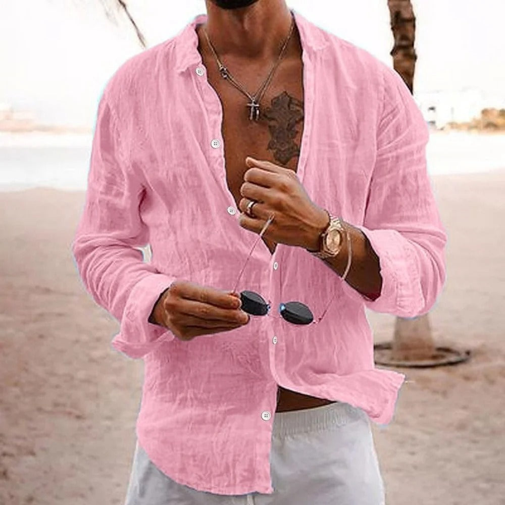 Men’s Beach Linen Shirt – Casual Long Sleeve Summer Top
