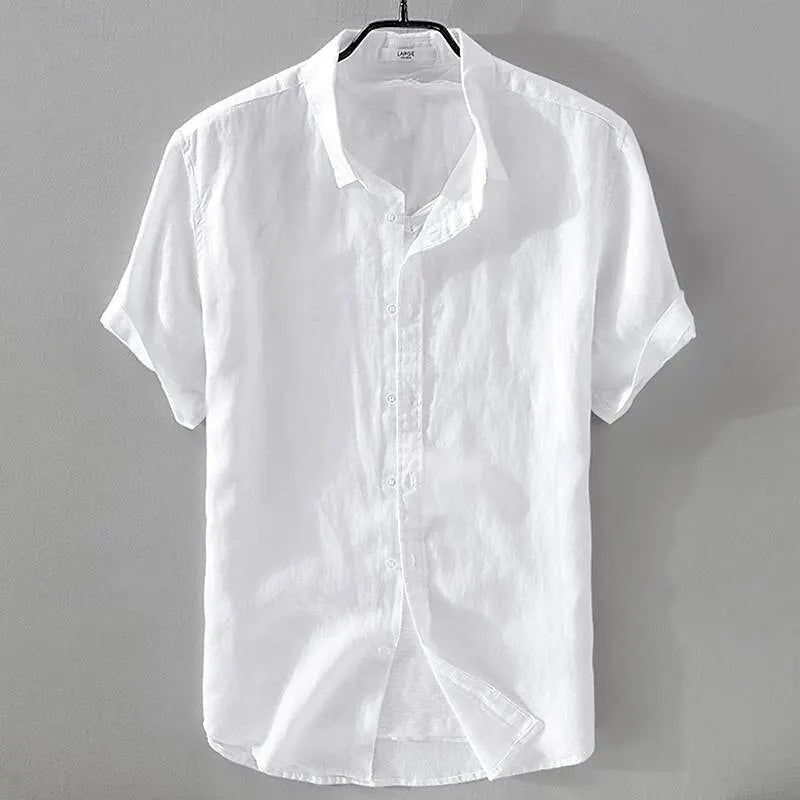 Men’s Cotton Linen Shirt – Short Sleeve Button Up Beach Top